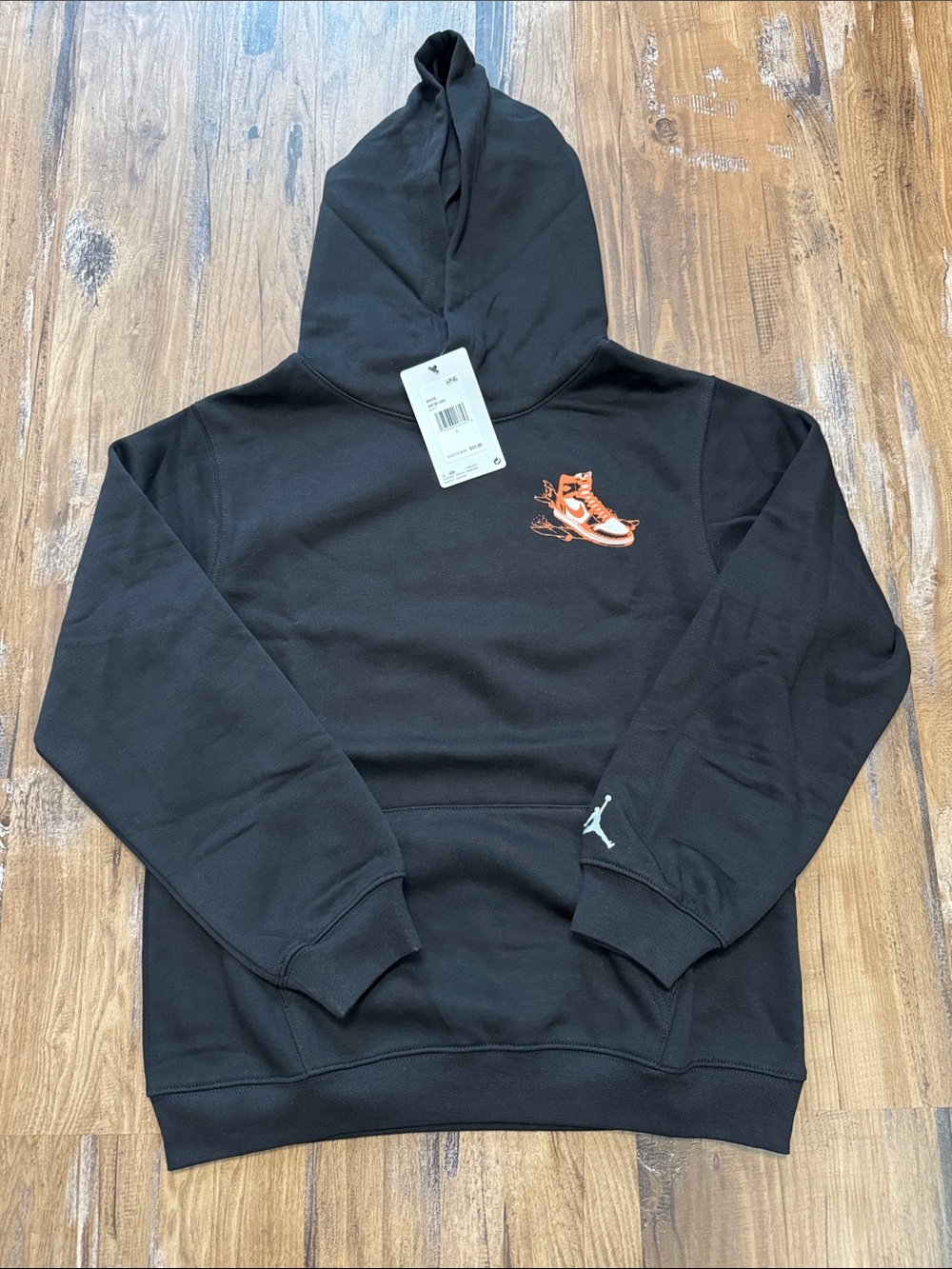 Jordan Black Hoodie with Orange Sneaker Graphic